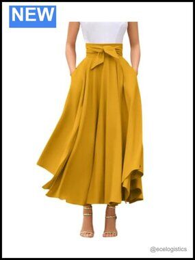 Women's High Waisted Maxi Skirt Side Slit Bohemian with Pockets